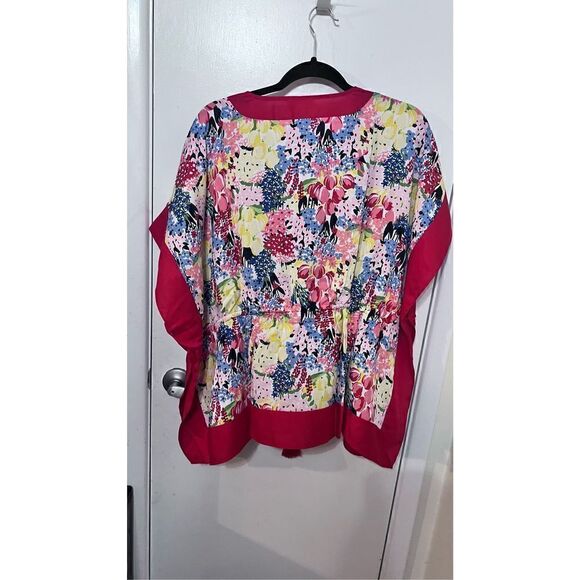 Charter Club Women's Printed V Neck Poncho Top Red Petite Size Large NWT P1-40 - Picture 7 of 11